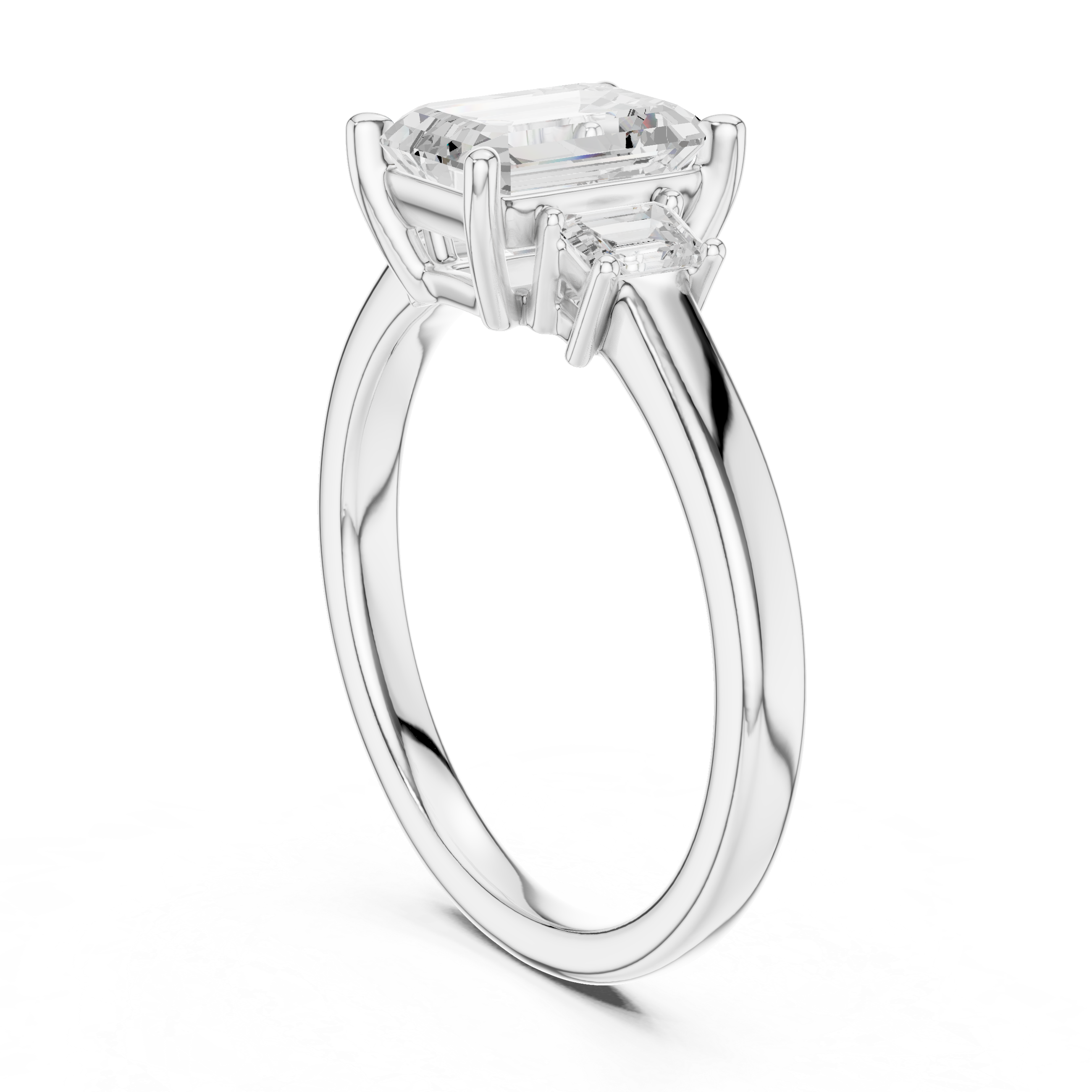 Emerald Cut Three Stone Diamond Engagement Ring