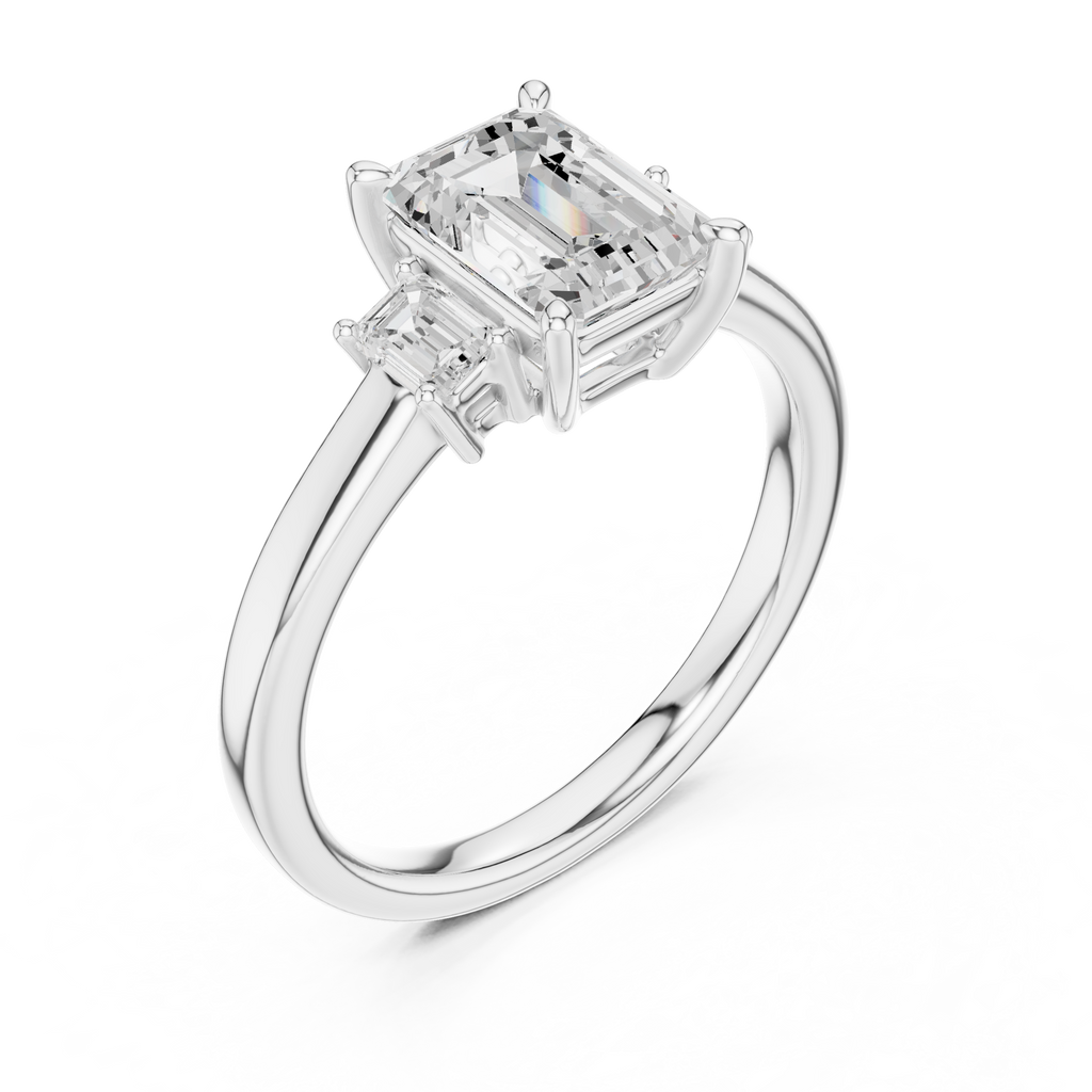 Emerald Cut Three Stone Diamond Engagement Ring