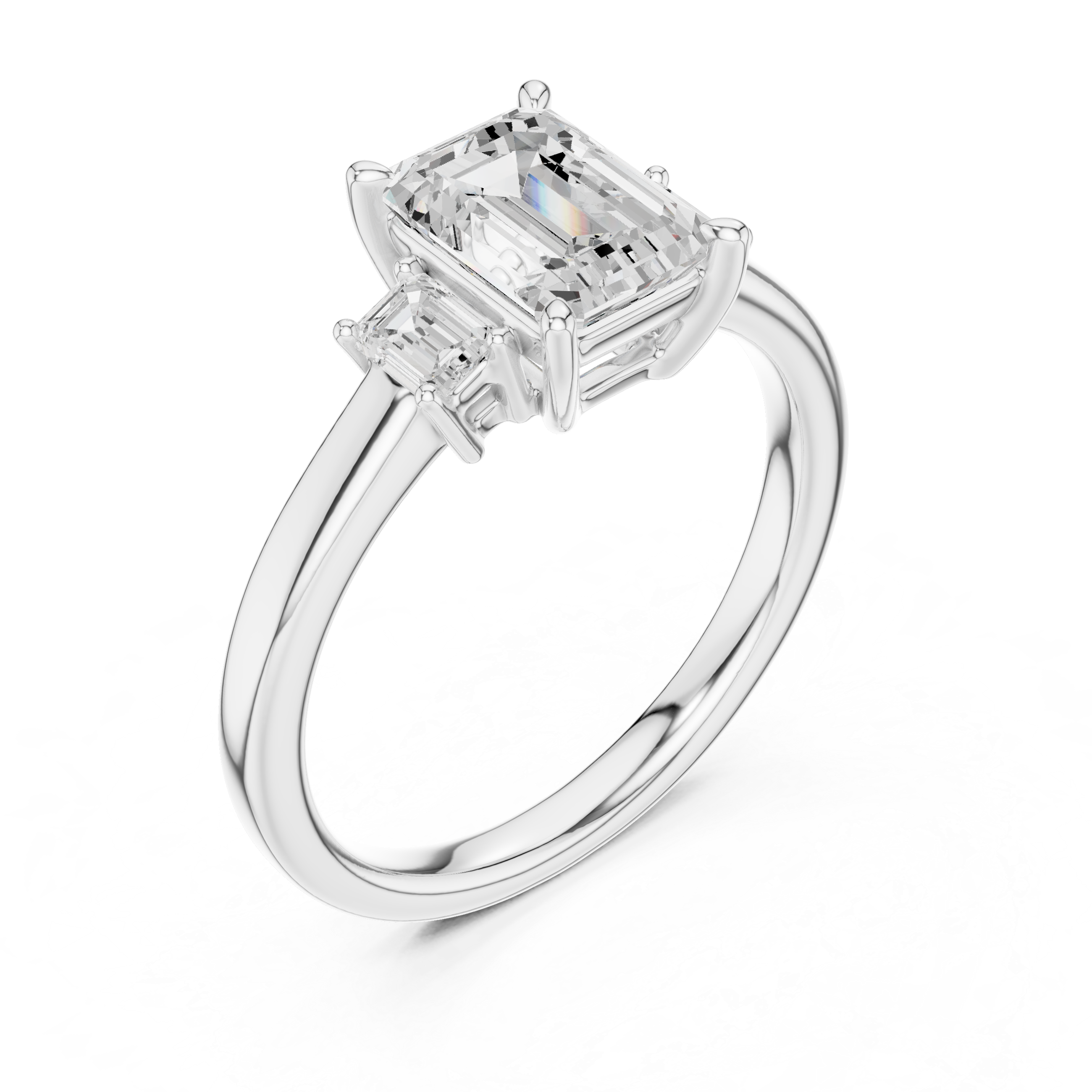 Emerald Cut Three Stone Diamond Engagement Ring