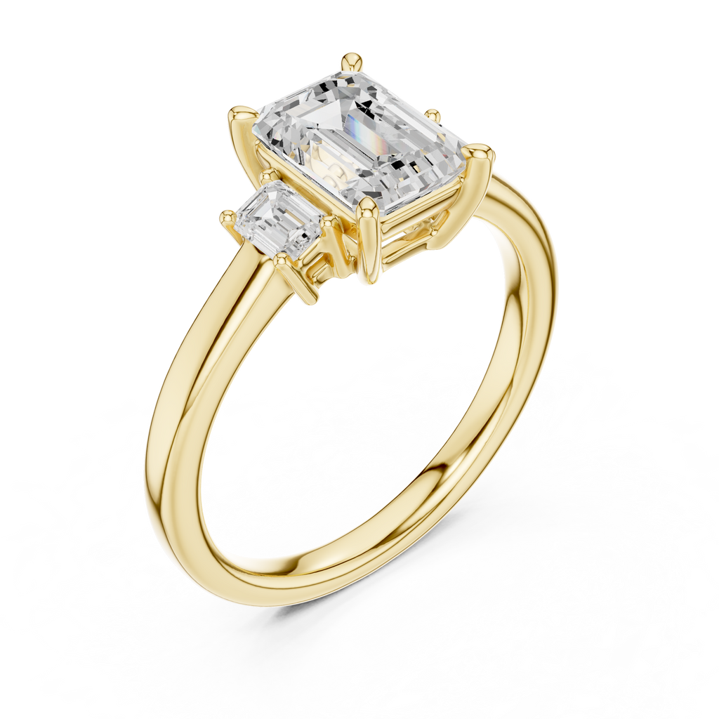 Emerald Cut Three Stone Diamond Engagement Ring