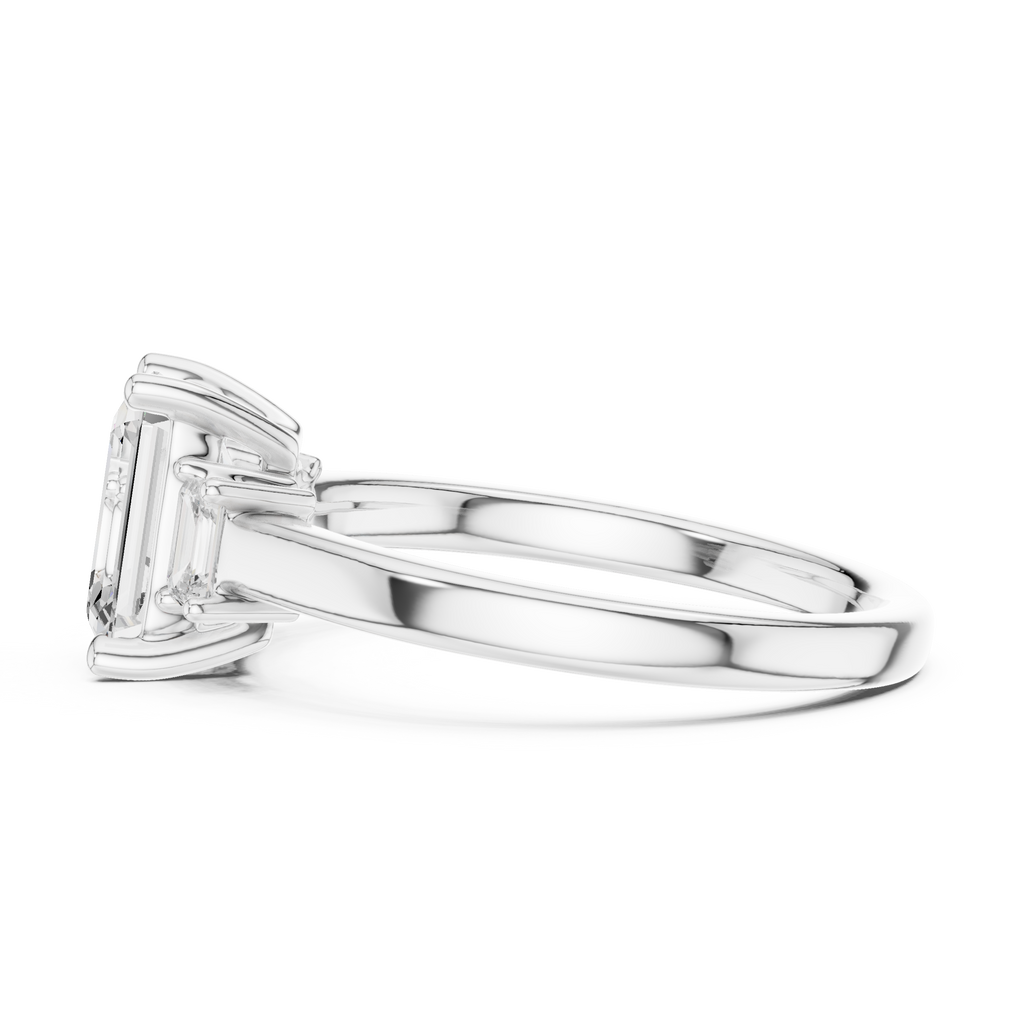 Emerald Cut Three Stone Diamond Engagement Ring