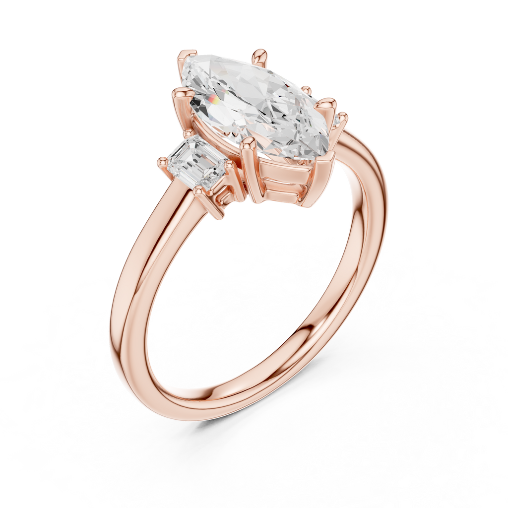 Marquise Cut Three Stone Diamond Engagement Ring
