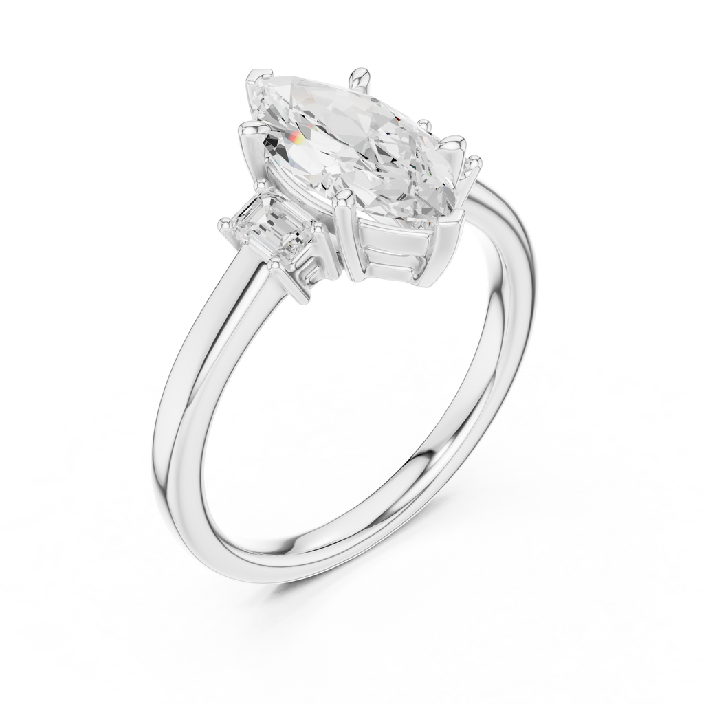 Marquise Cut Three Stone Diamond Engagement Ring