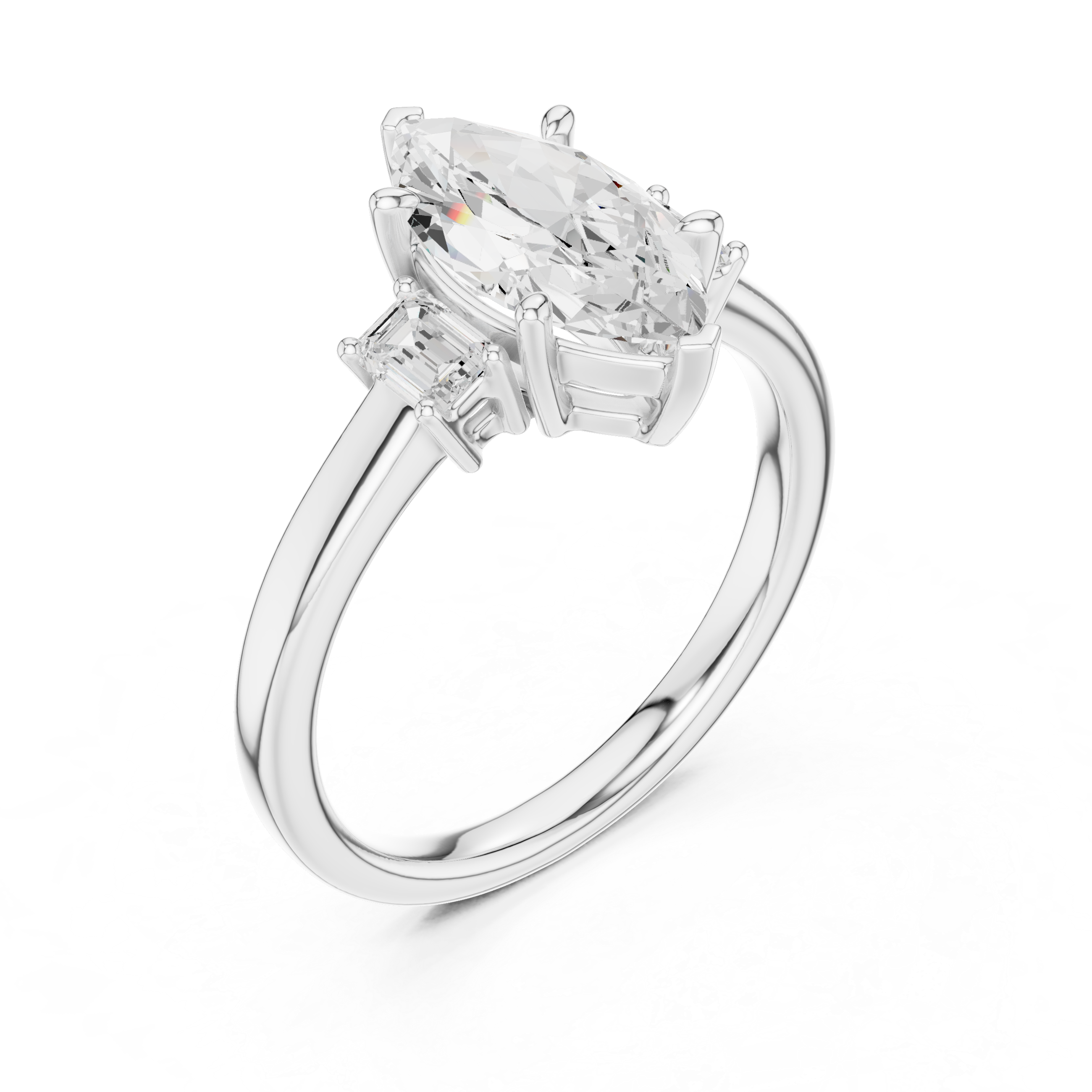 Marquise Cut Three Stone Diamond Engagement Ring