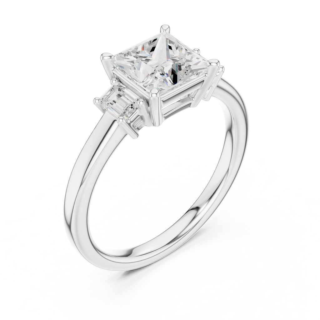 Princess Cut Three Stone Diamond Engagement Ring