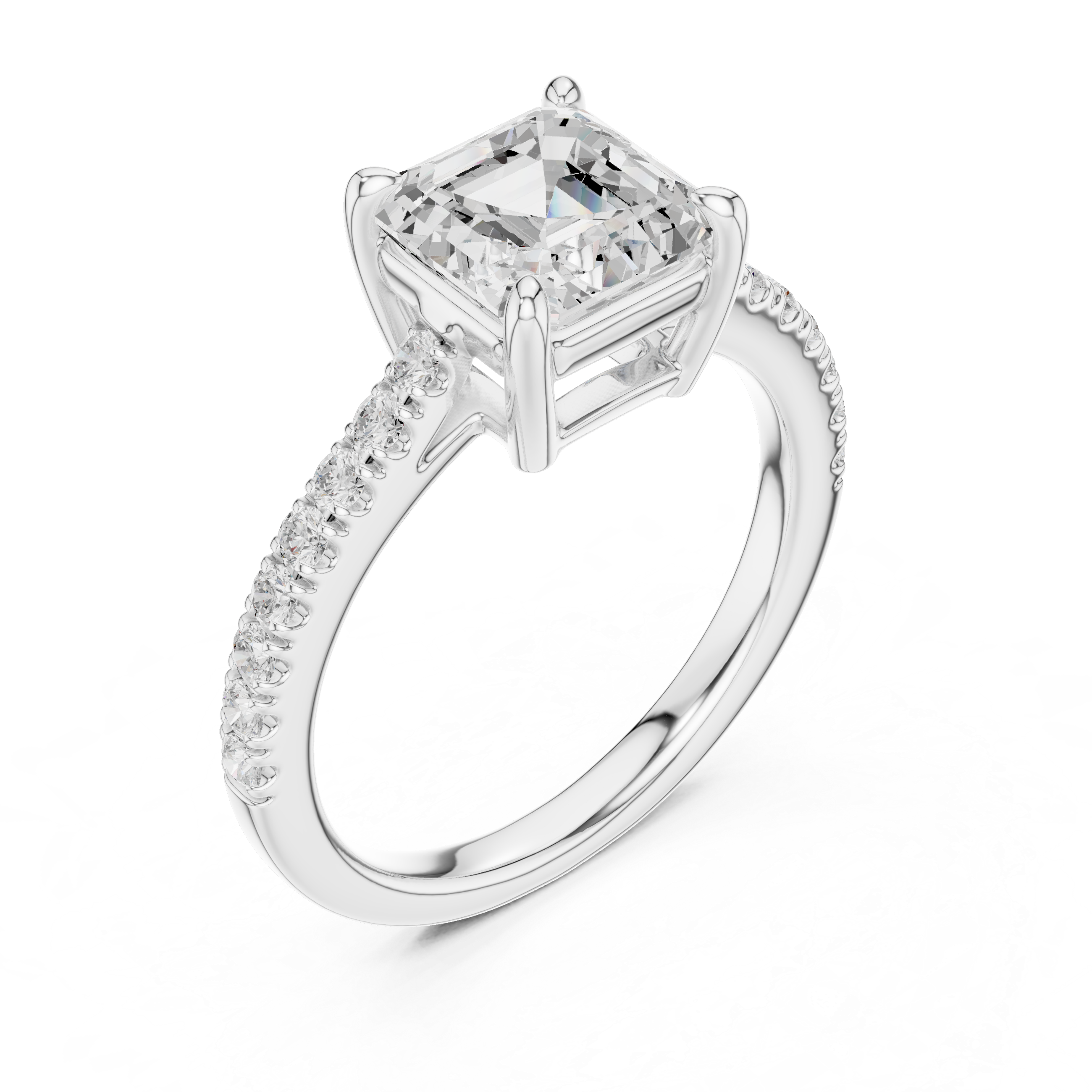 Asscher Cut Pavé Diamond Engagement Ring