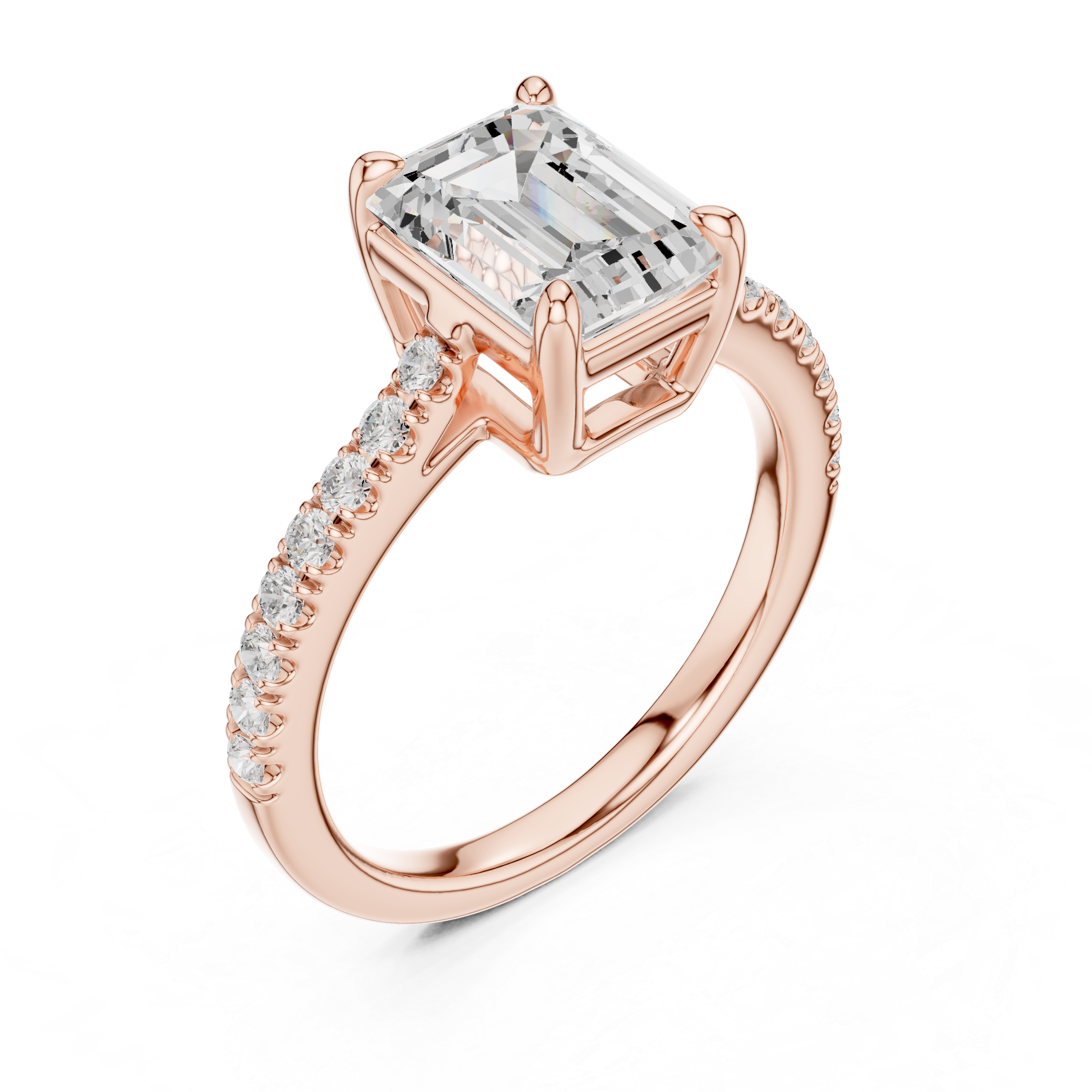 Emerald Cut Pavé Diamond Engagement Ring