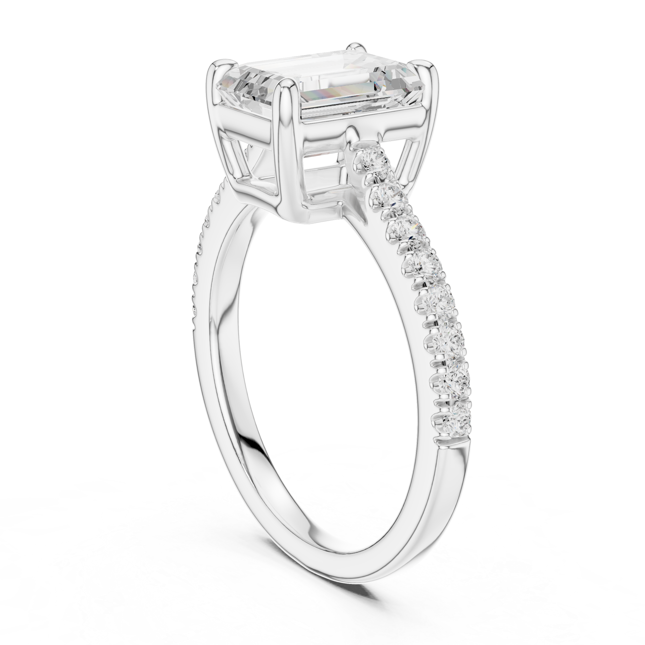 Emerald Cut Pavé Diamond Engagement Ring