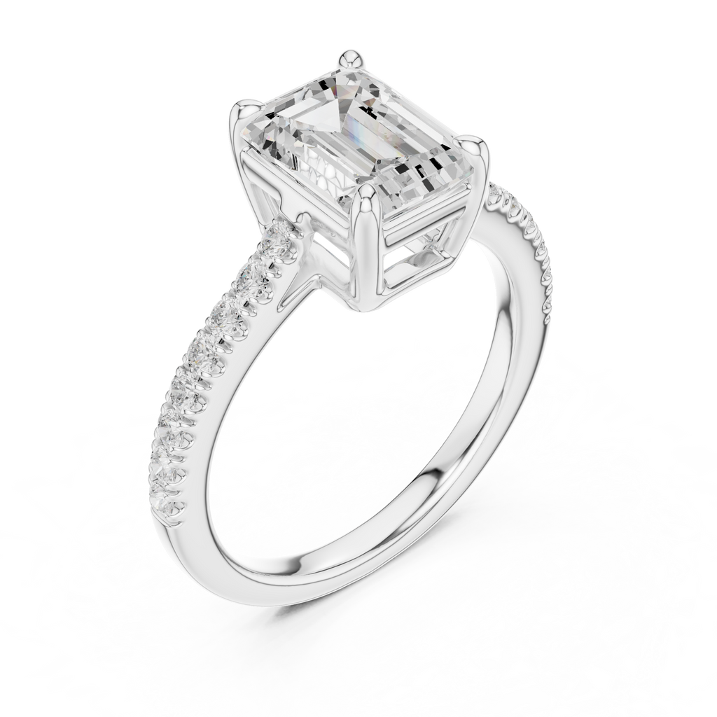 Emerald Cut Pavé Diamond Engagement Ring