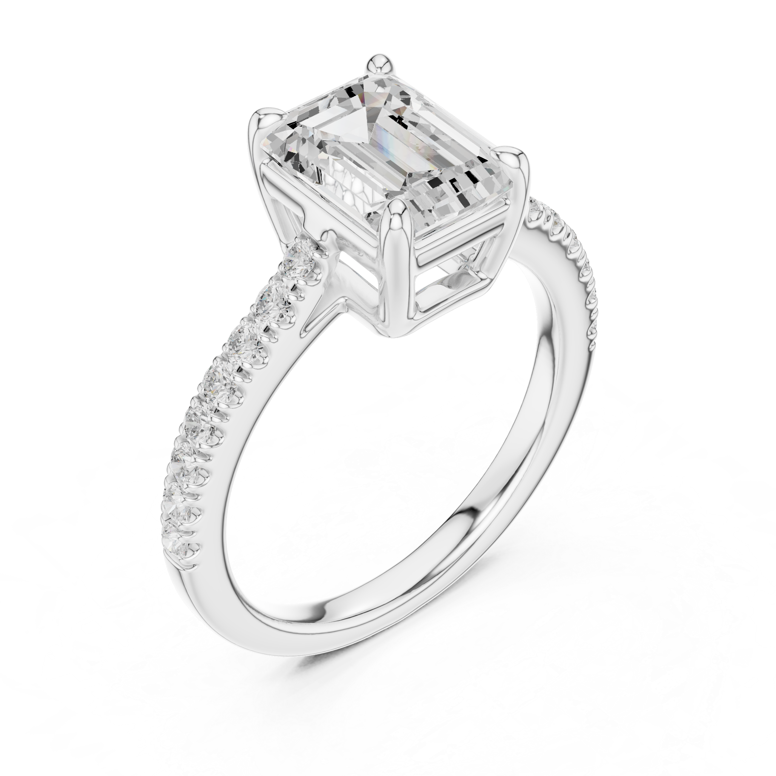 Emerald Cut Pavé Diamond Engagement Ring