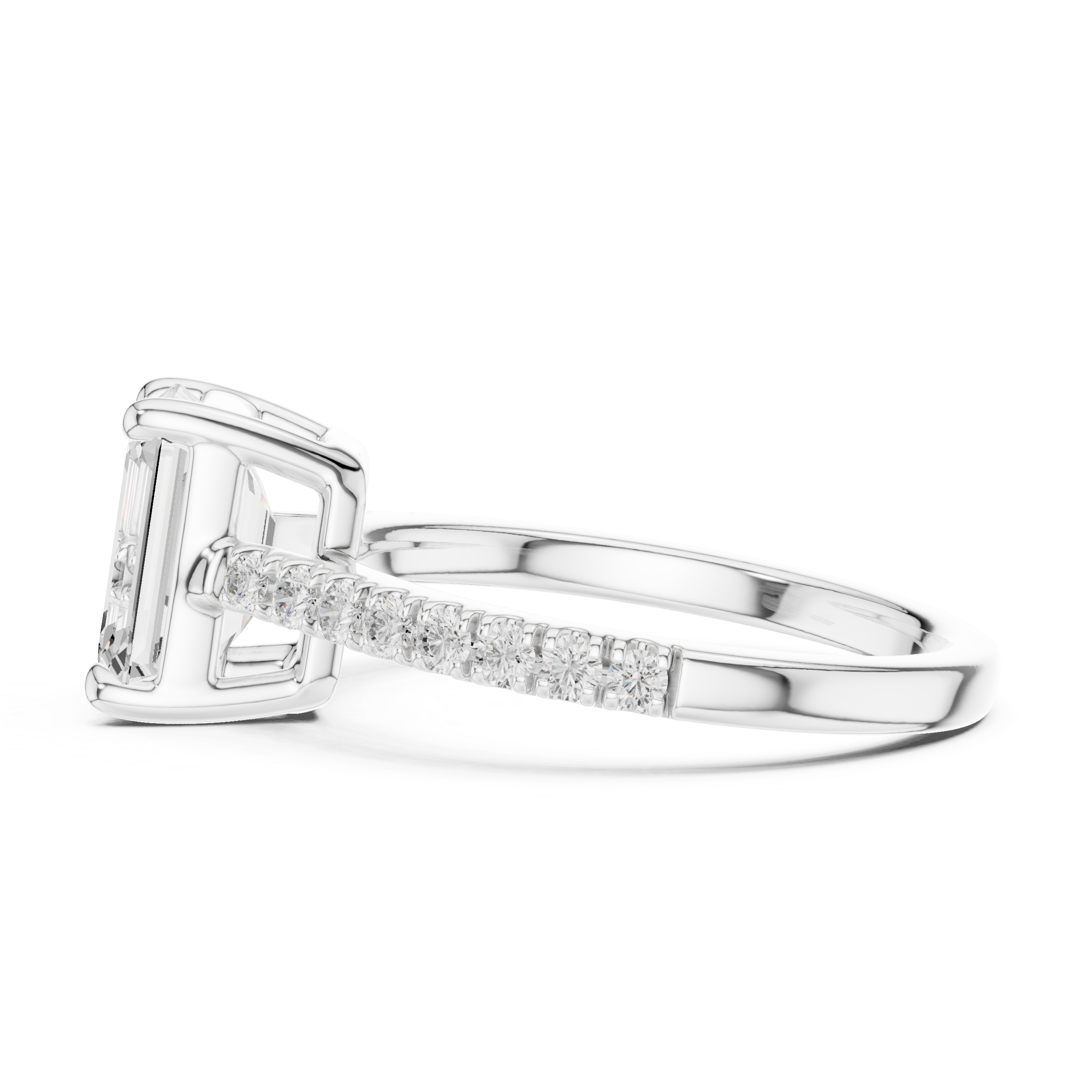 Emerald Cut Pavé Diamond Engagement Ring