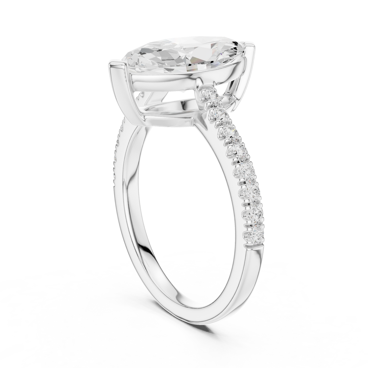 Marquise Cut Pavé Diamond with Cathedral Setting Engagement Ring – view 2 of 12, lab grown diamond ring | Jewelix Atelier