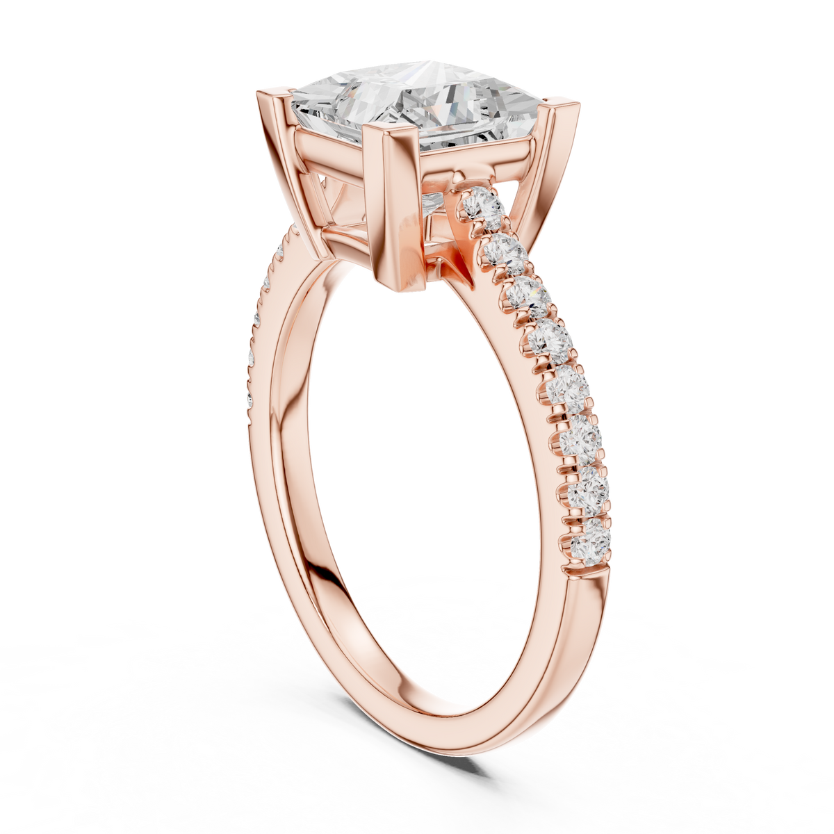 Princess Cut Pavé Diamond with Cathedral Setting Engagement Ring – view 6 of 12, lab grown diamond ring | Jewelix Atelier