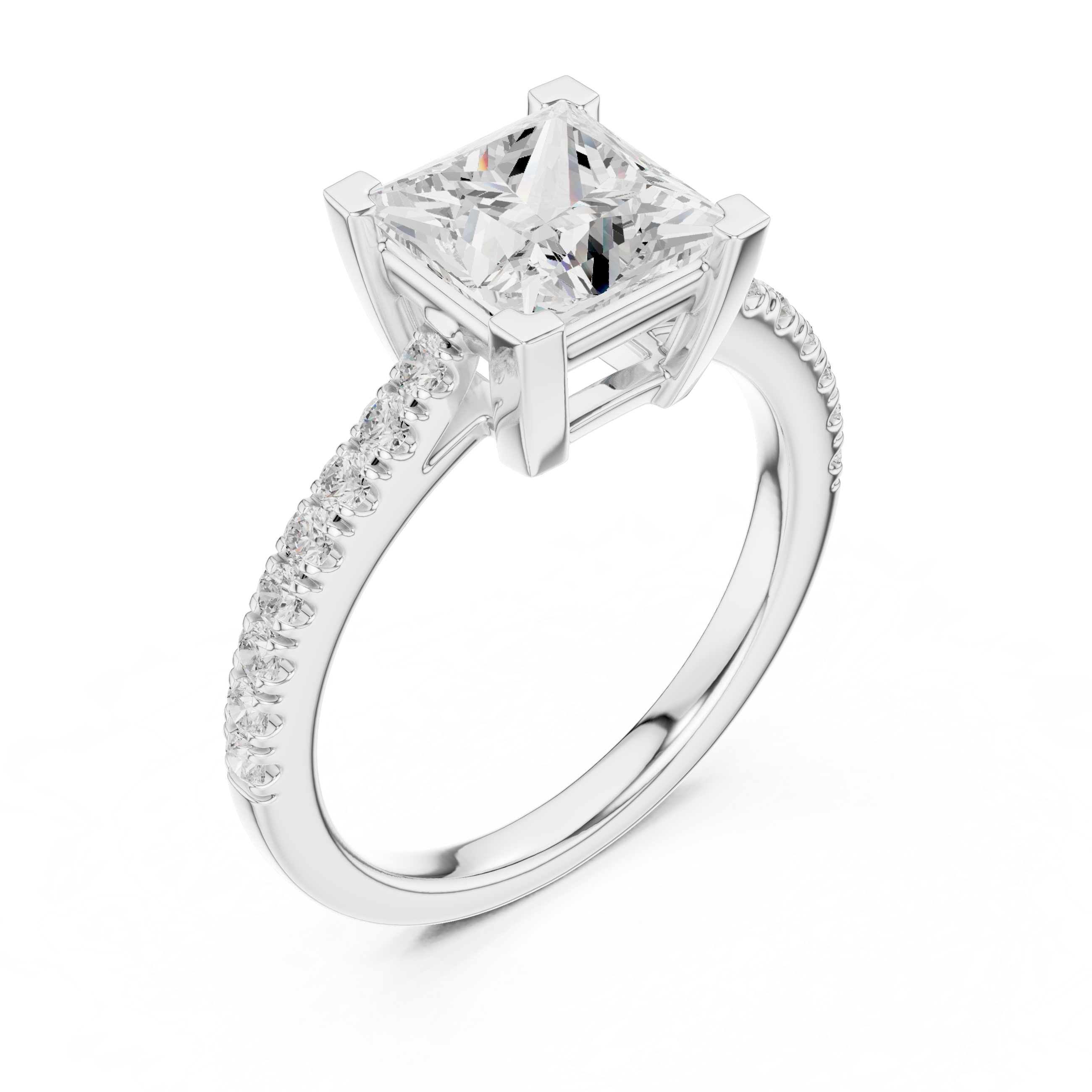 Princess Cut Pavé Diamond Engagement Ring