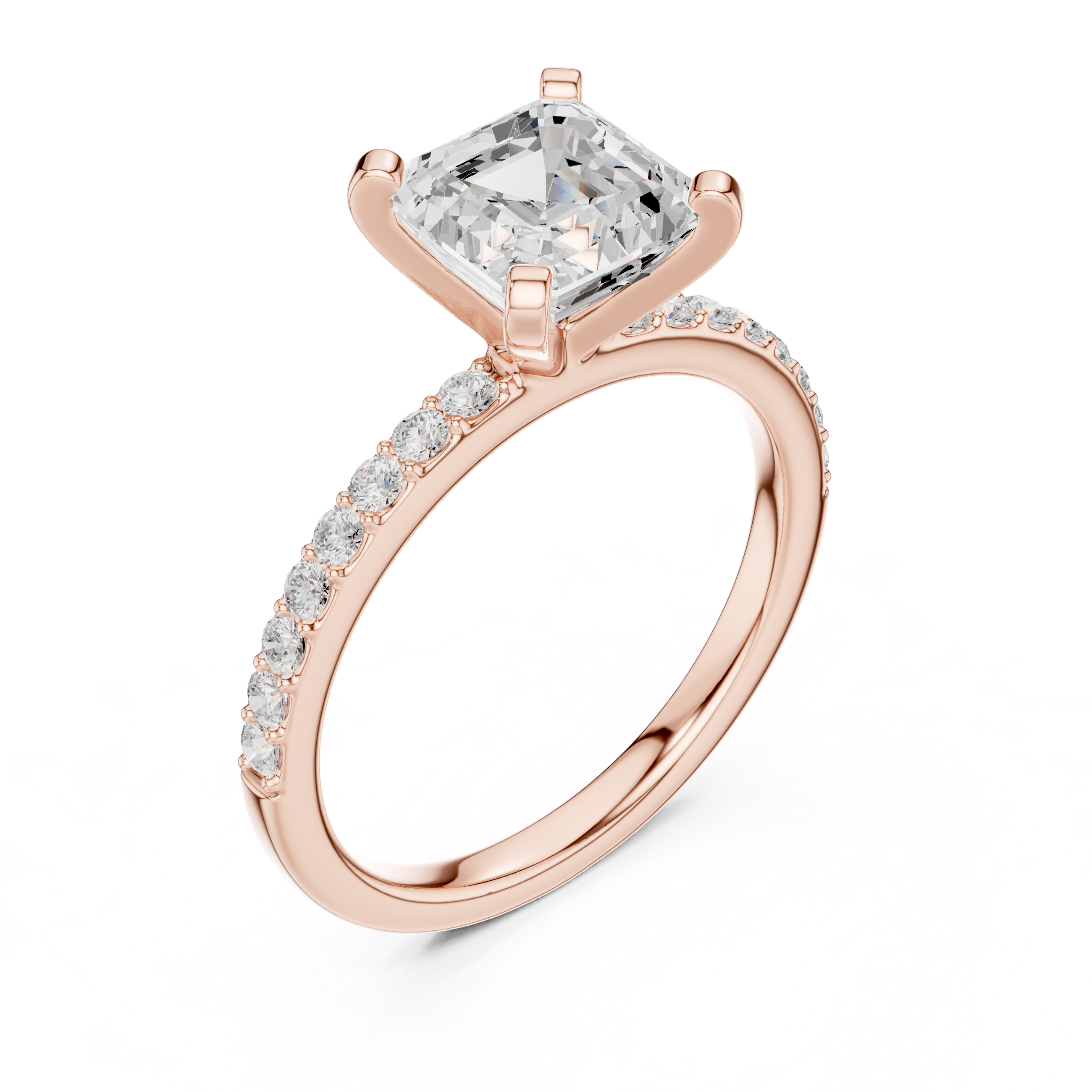 Asscher Cut Pavé Diamond Engagement Ring