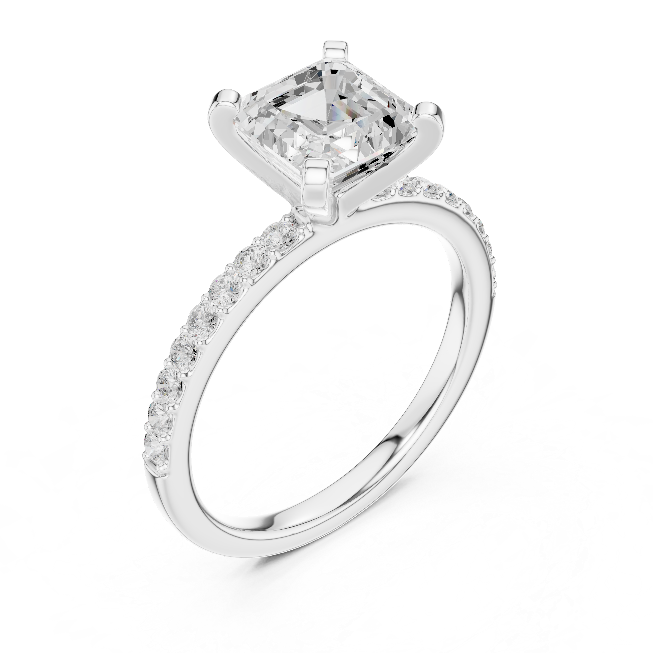 Asscher Cut Pavé Diamond Engagement Ring