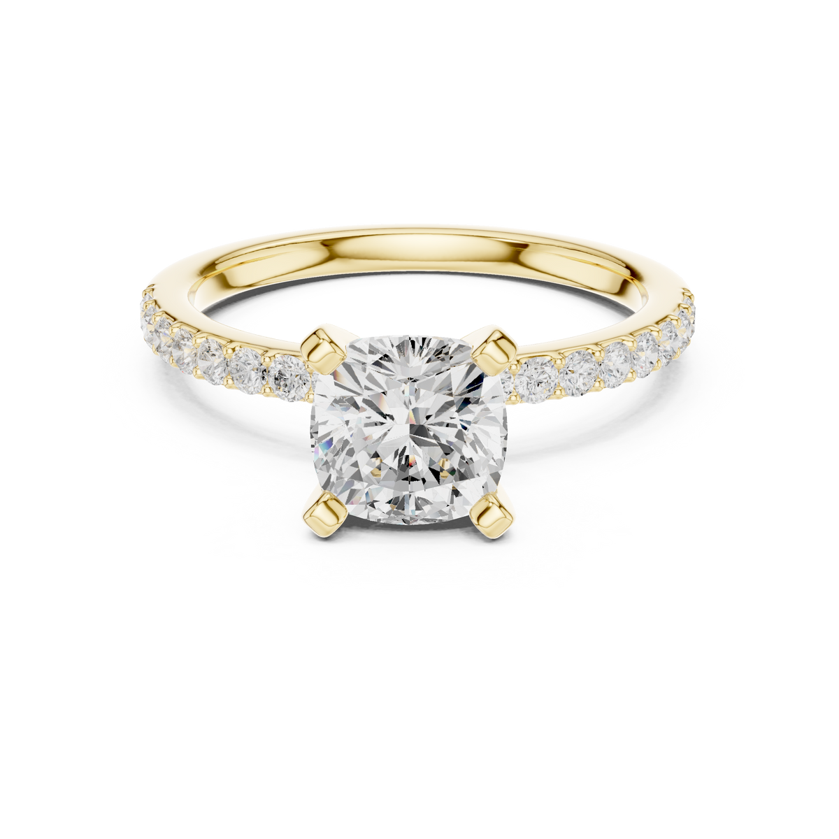Cushion Cut Pavé Diamond with Cathedral Setting Engagement Ring – view 9 of 12, lab grown diamond ring | Jewelix Atelier