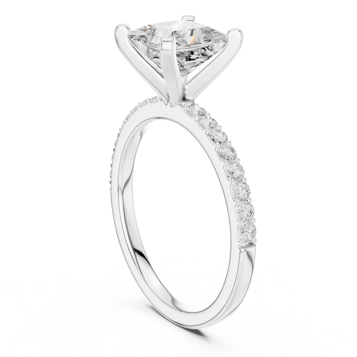 Princess Cut Pavé Diamond with Cathedral Setting Engagement Ring – view 2 of 12, lab grown diamond ring | Jewelix Atelier