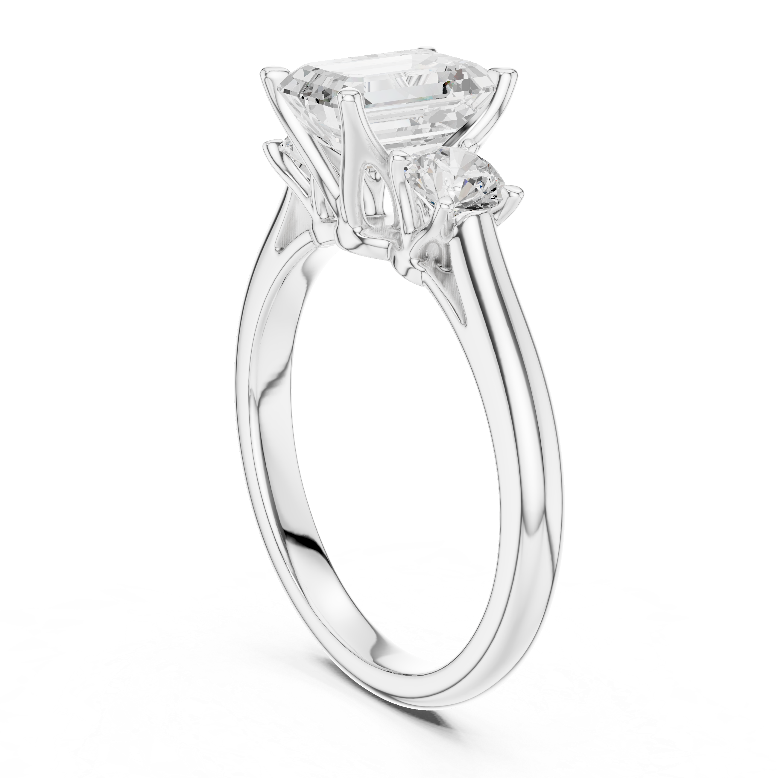 Emerald Cut Three Stone Diamond Engagement Ring