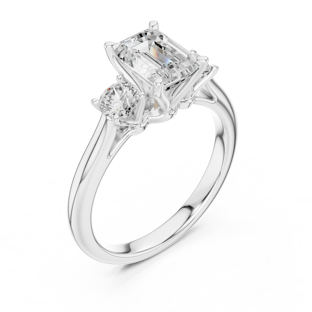 Emerald Cut Three Stone Diamond Engagement Ring