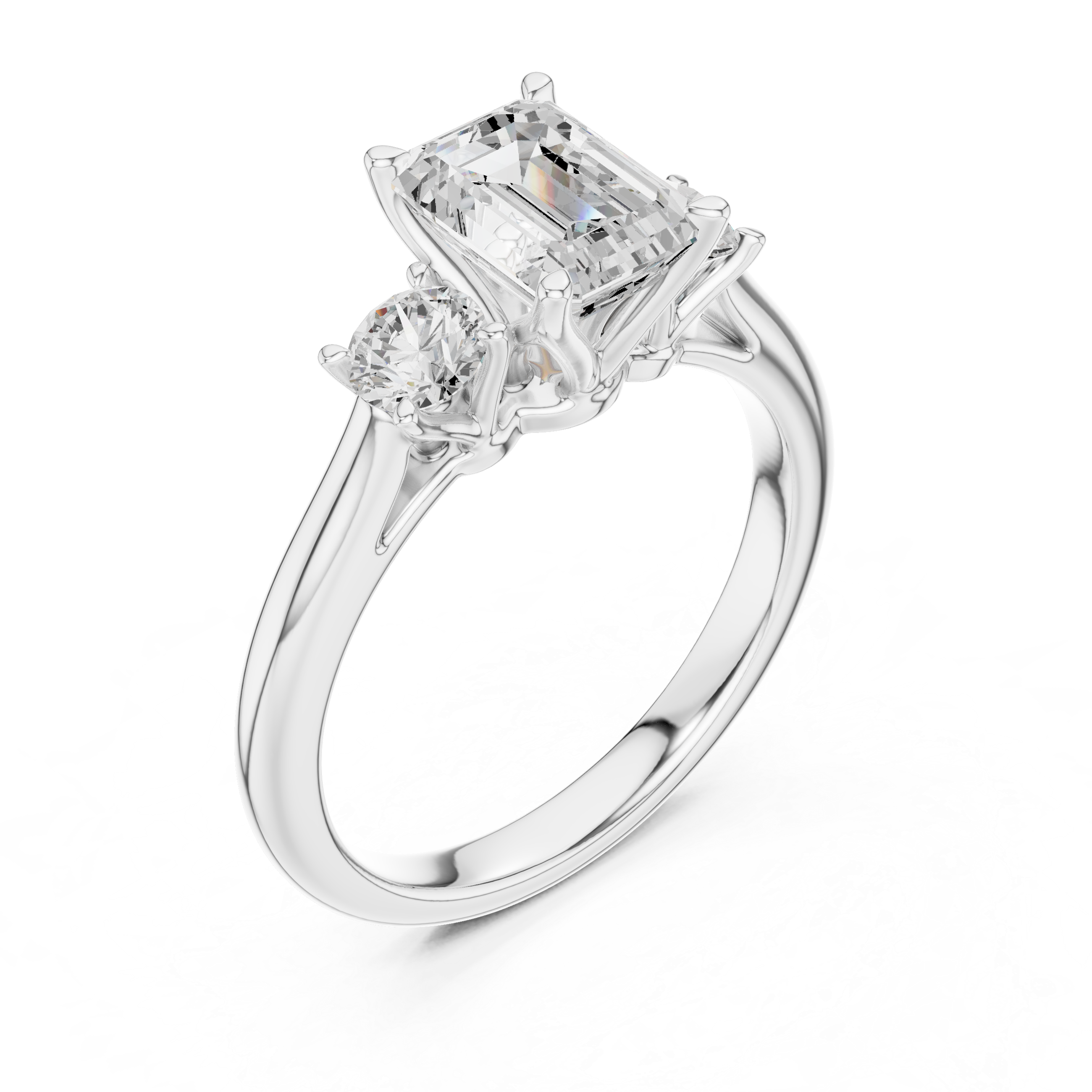 Emerald Cut Three Stone Diamond Engagement Ring