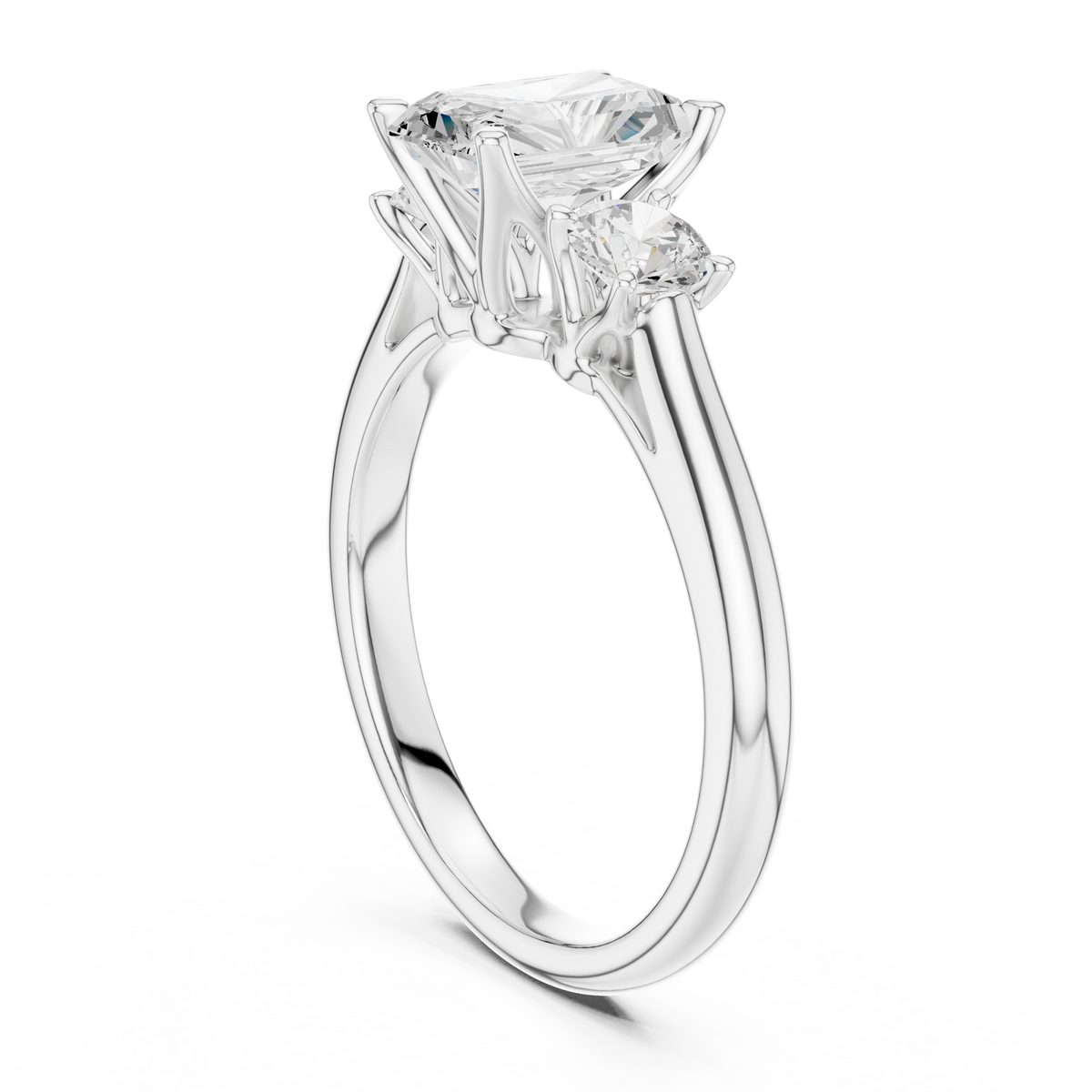 Radiant Cut Three Stone Diamond with Round Side Stones Engagement – view 2 of 12, lab grown diamond ring | Jewelix Atelier