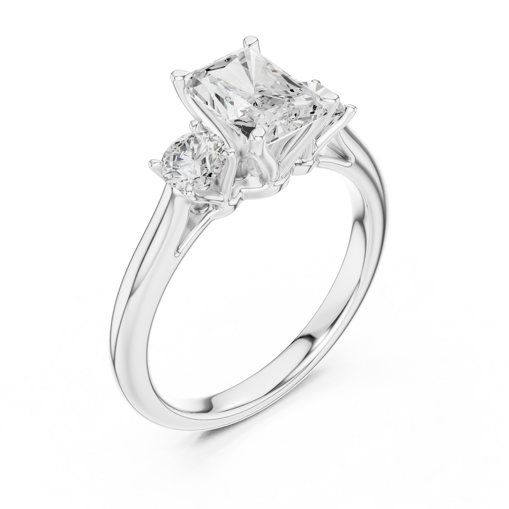 Radiant Cut Three Stone Diamond Engagement Ring