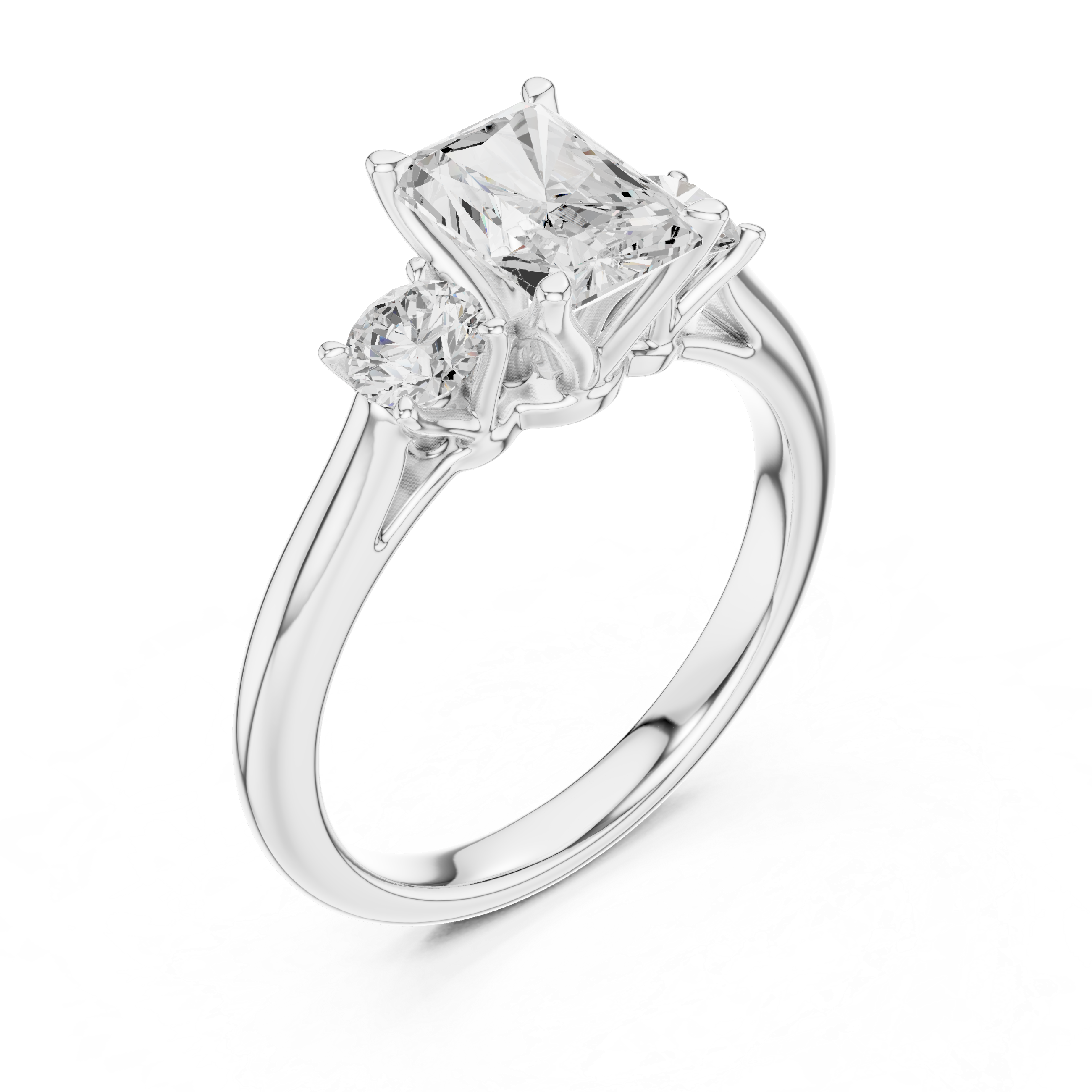 Radiant Cut Three Stone Diamond Engagement Ring