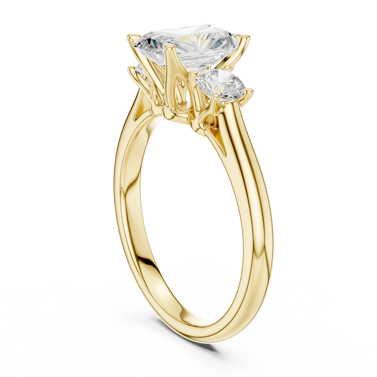 Radiant Cut Three Stone Diamond with Round Side Stones Engagement – view 10 of 12, lab grown diamond ring | Jewelix Atelier