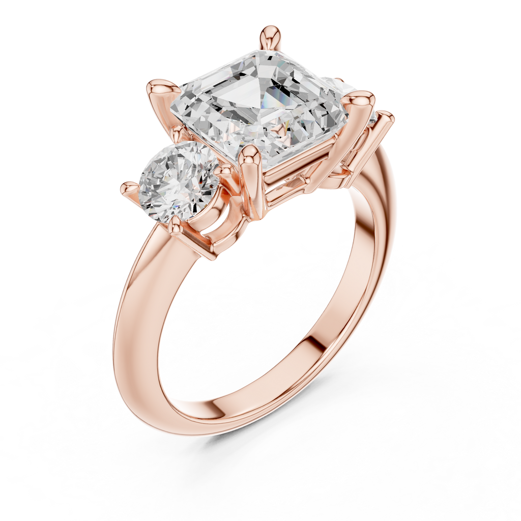 Asscher Cut Three Stone Diamond Engagement Ring