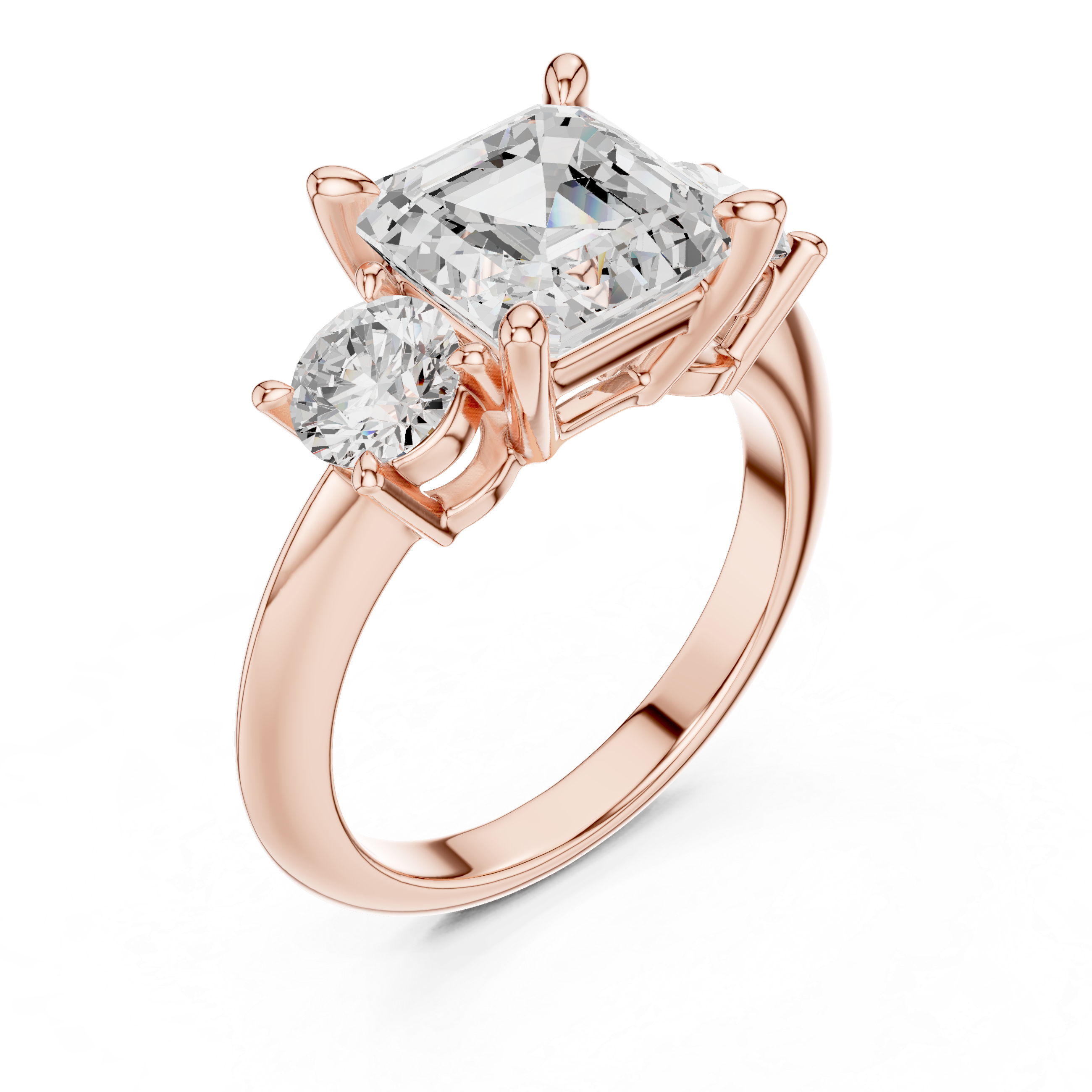 Asscher Cut Three Stone Diamond Engagement Ring