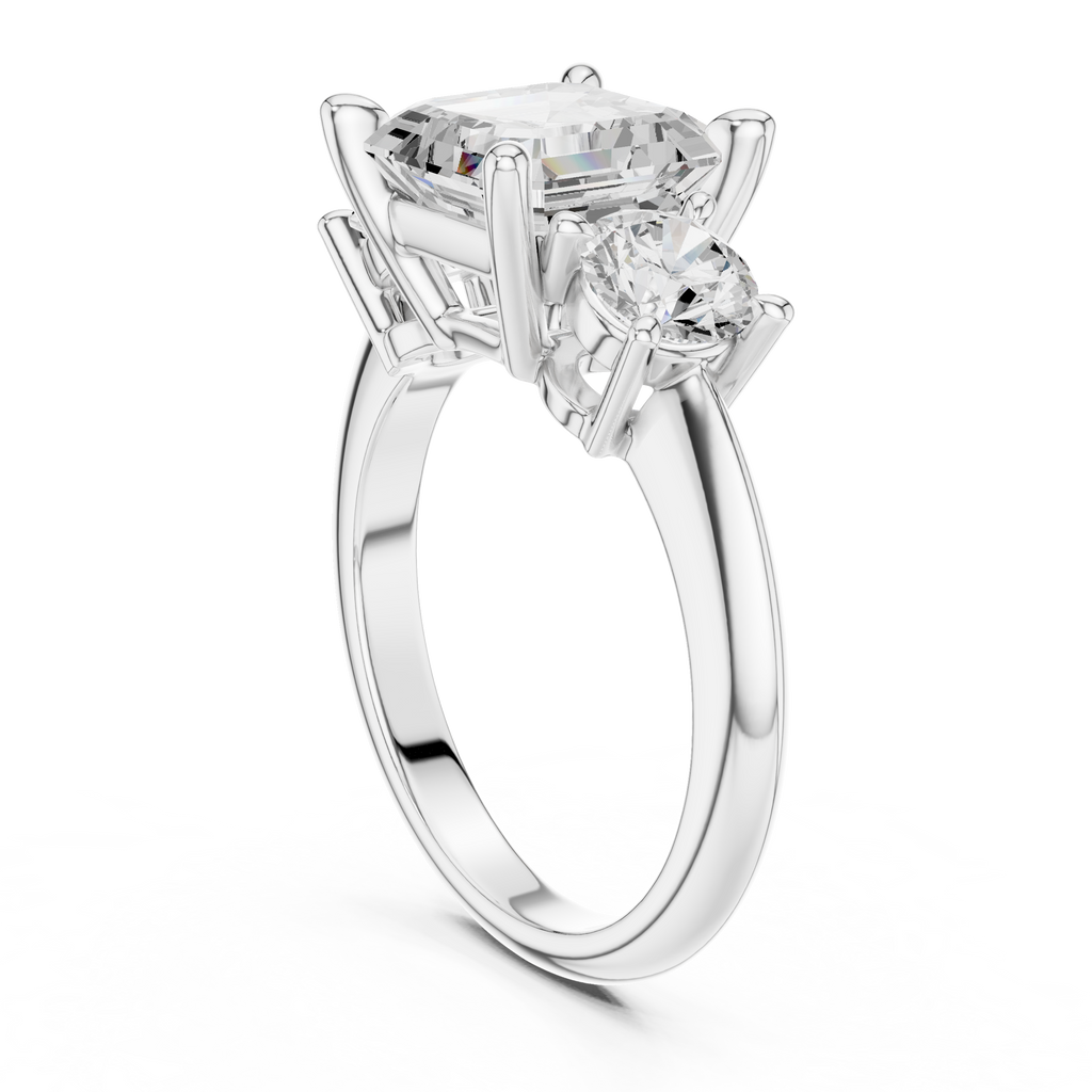 Asscher Cut Three Stone Diamond Engagement Ring