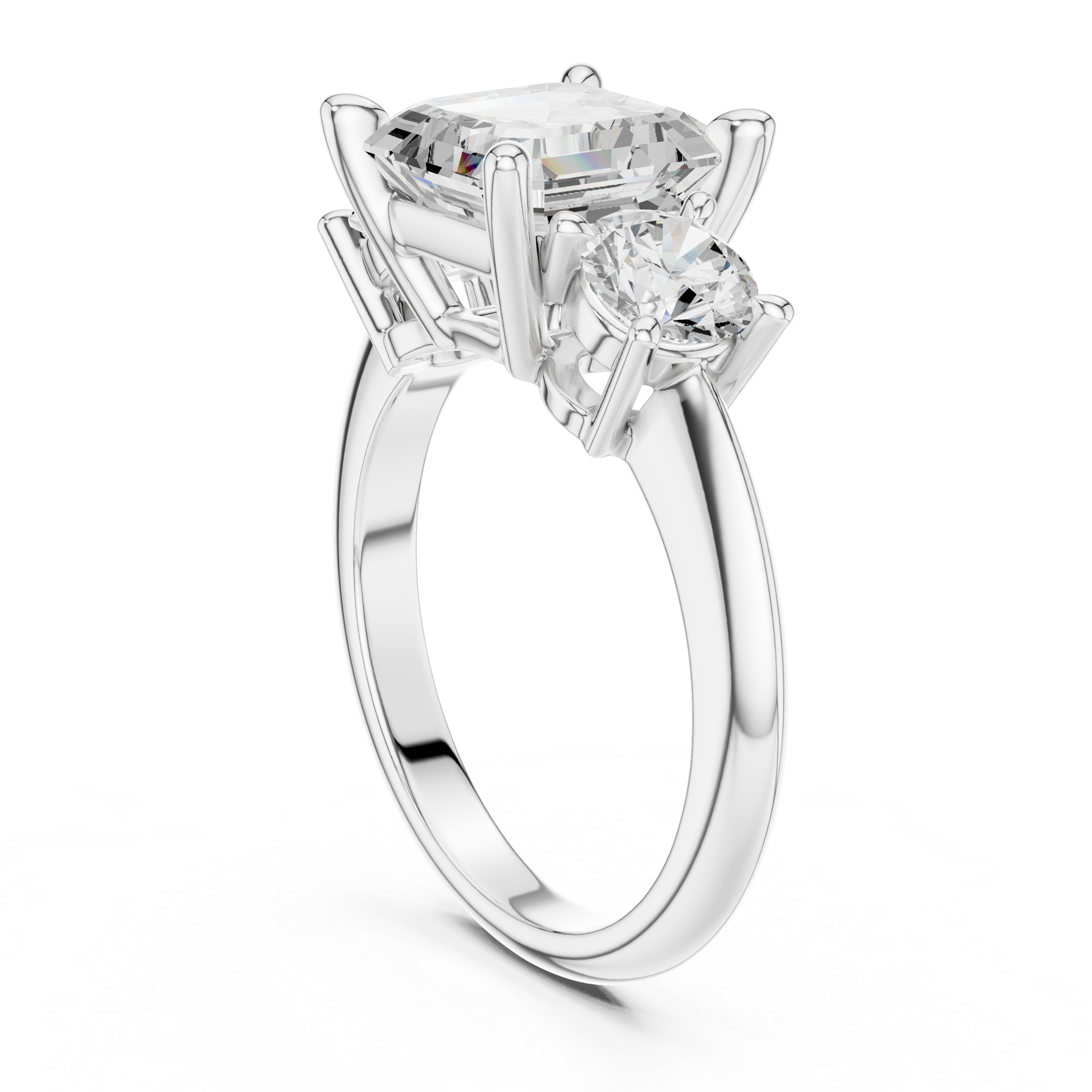Asscher Cut Three Stone Diamond Engagement Ring
