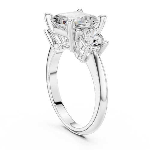 Asscher Cut Three Stone Diamond Engagement Ring
