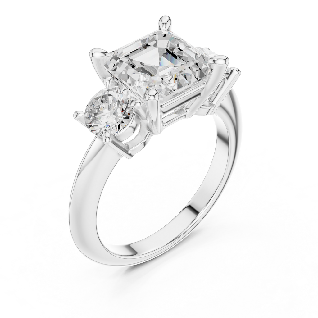 Asscher Cut Three Stone Diamond Engagement Ring