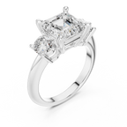 Asscher Cut Three Stone Diamond Engagement Ring