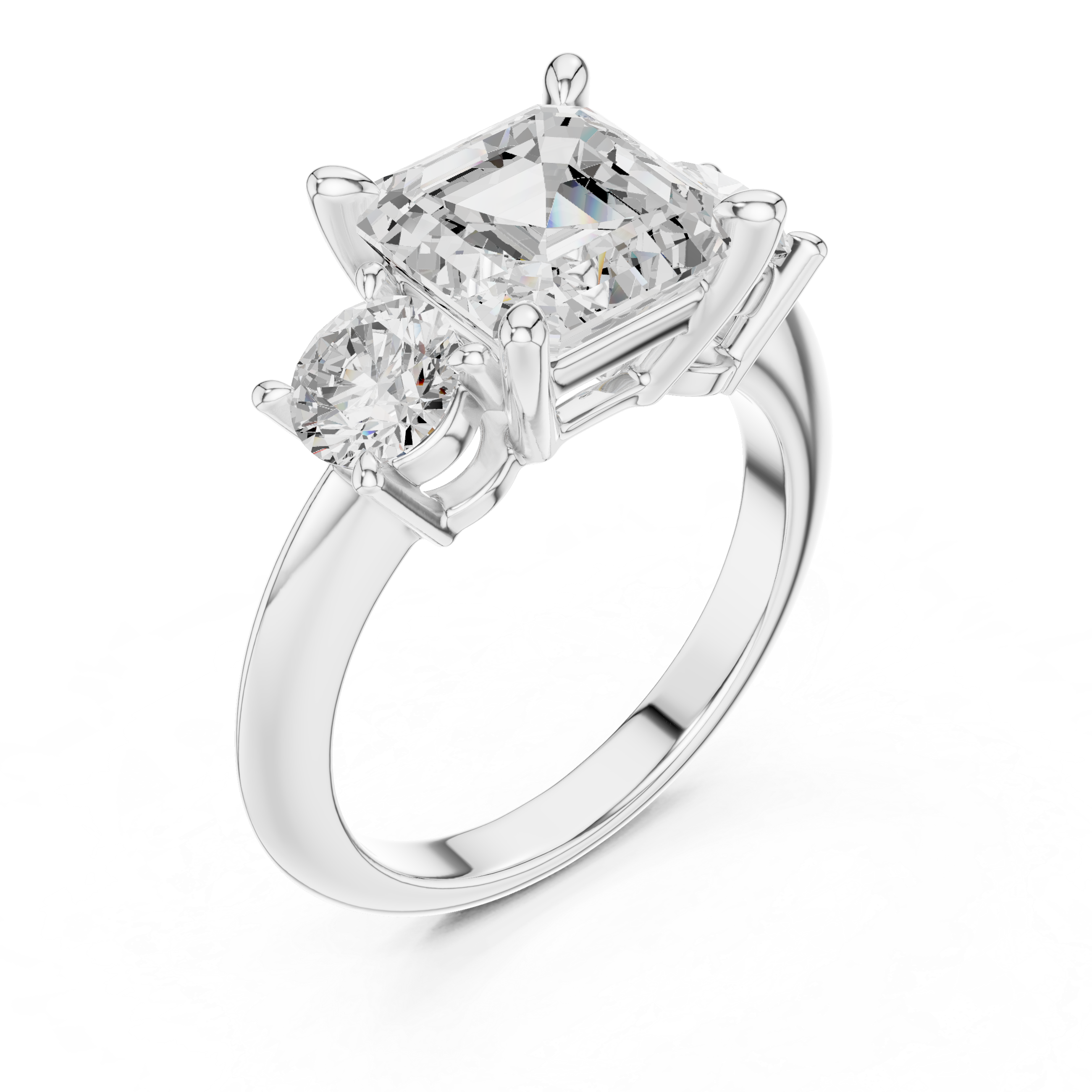 Asscher Cut Three Stone Diamond Engagement Ring