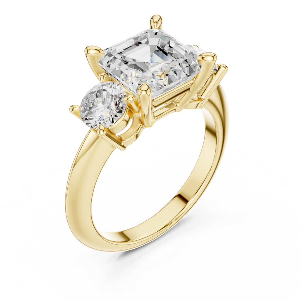 Asscher Cut Three Stone Diamond Engagement Ring
