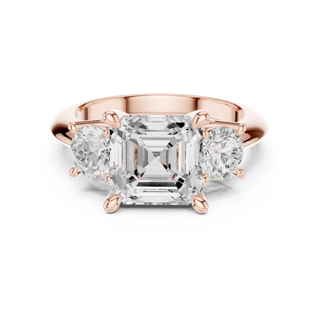 Asscher Cut Three Stone Diamond Engagement Ring