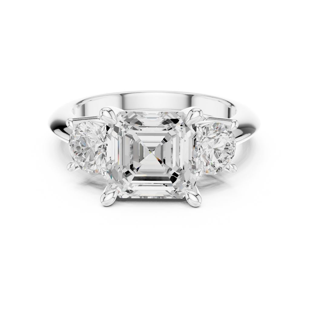 Asscher Cut Three Stone Diamond Engagement Ring