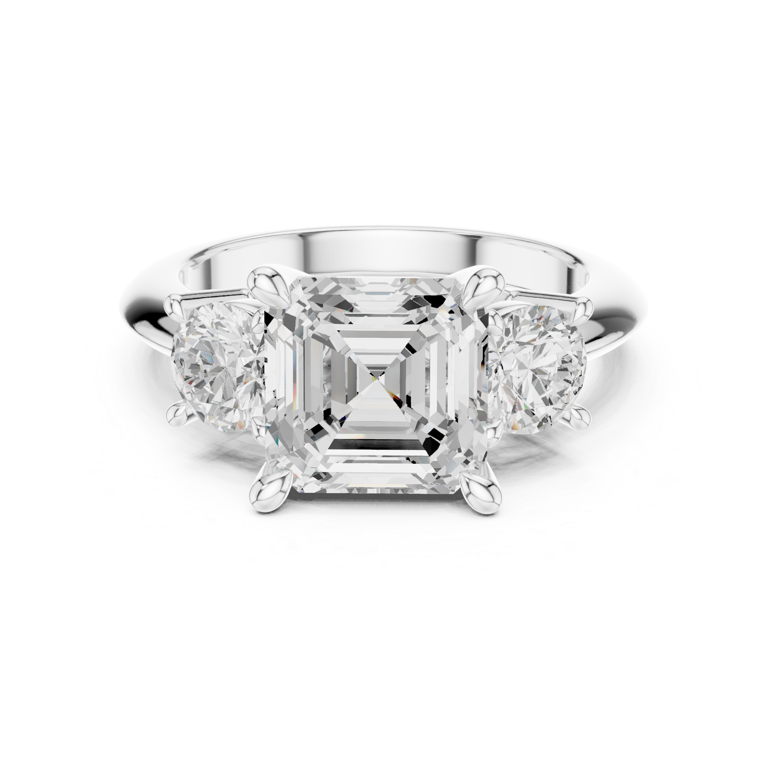 Asscher Cut Three Stone Diamond Engagement Ring