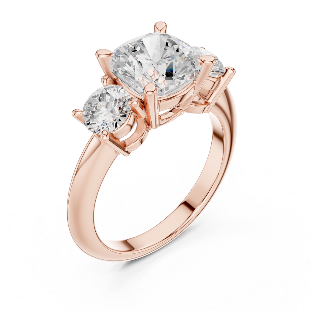 Cushion Cut Three Stone Diamond Engagement Ring