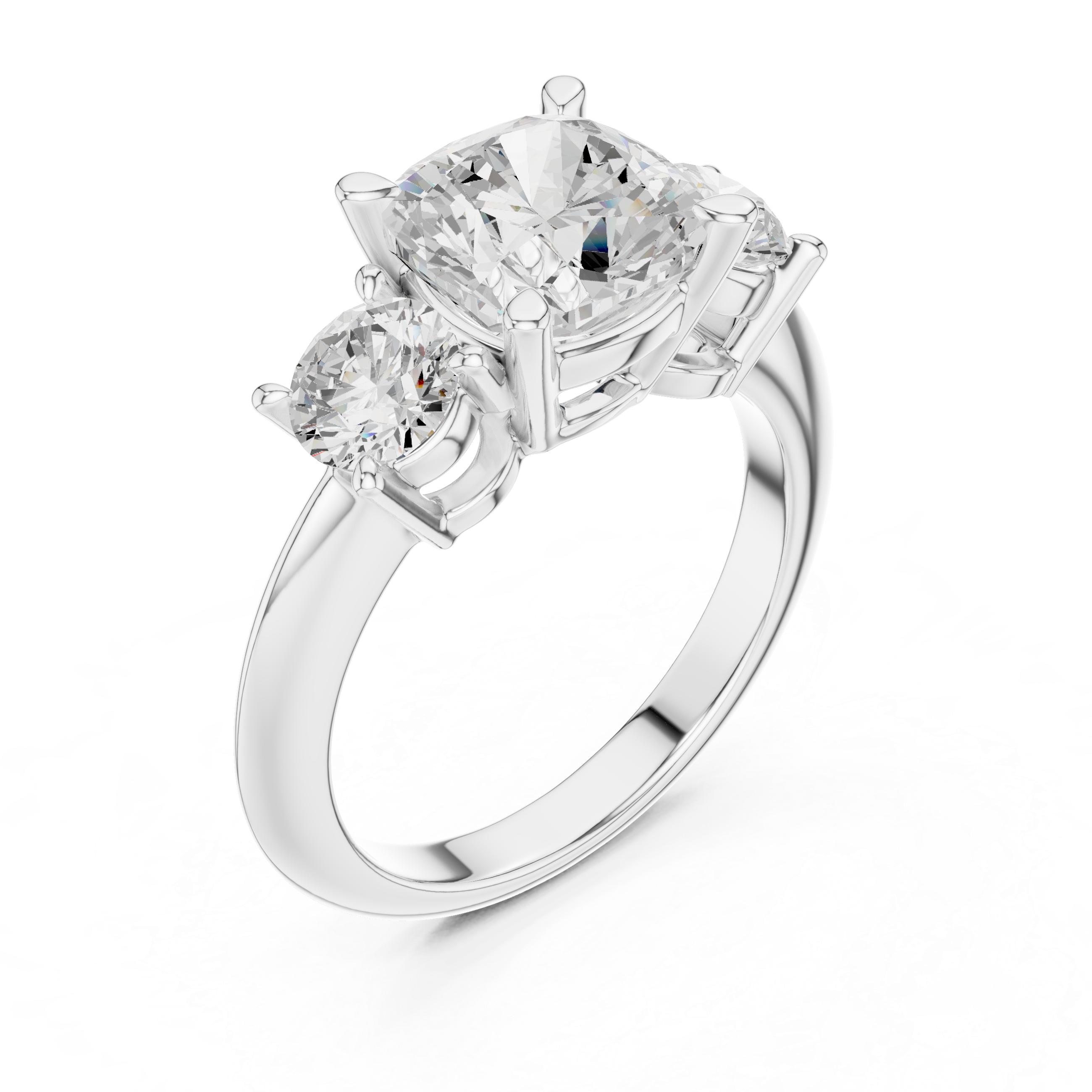 Cushion Cut Three Stone Diamond Engagement Ring