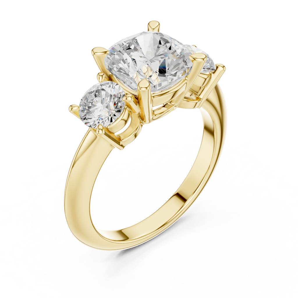 Cushion Cut Three Stone Diamond Engagement Ring