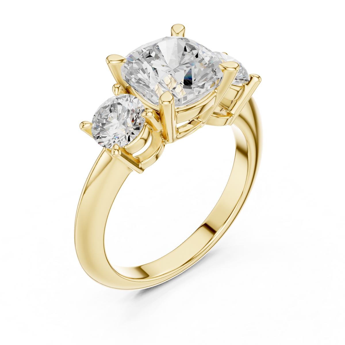Cushion Cut Three Stone Diamond with Round Side Stones Engagement – view 11 of 12, lab grown diamond ring | Jewelix Atelier