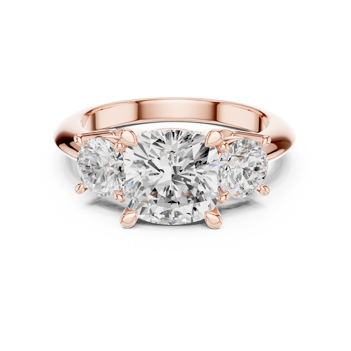 Cushion Cut Three Stone Diamond with Round Side Stones Engagement – view 5 of 12, lab grown diamond ring | Jewelix Atelier