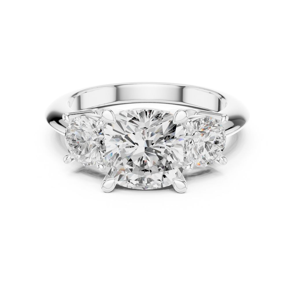 Cushion Cut Three Stone Diamond Engagement Ring