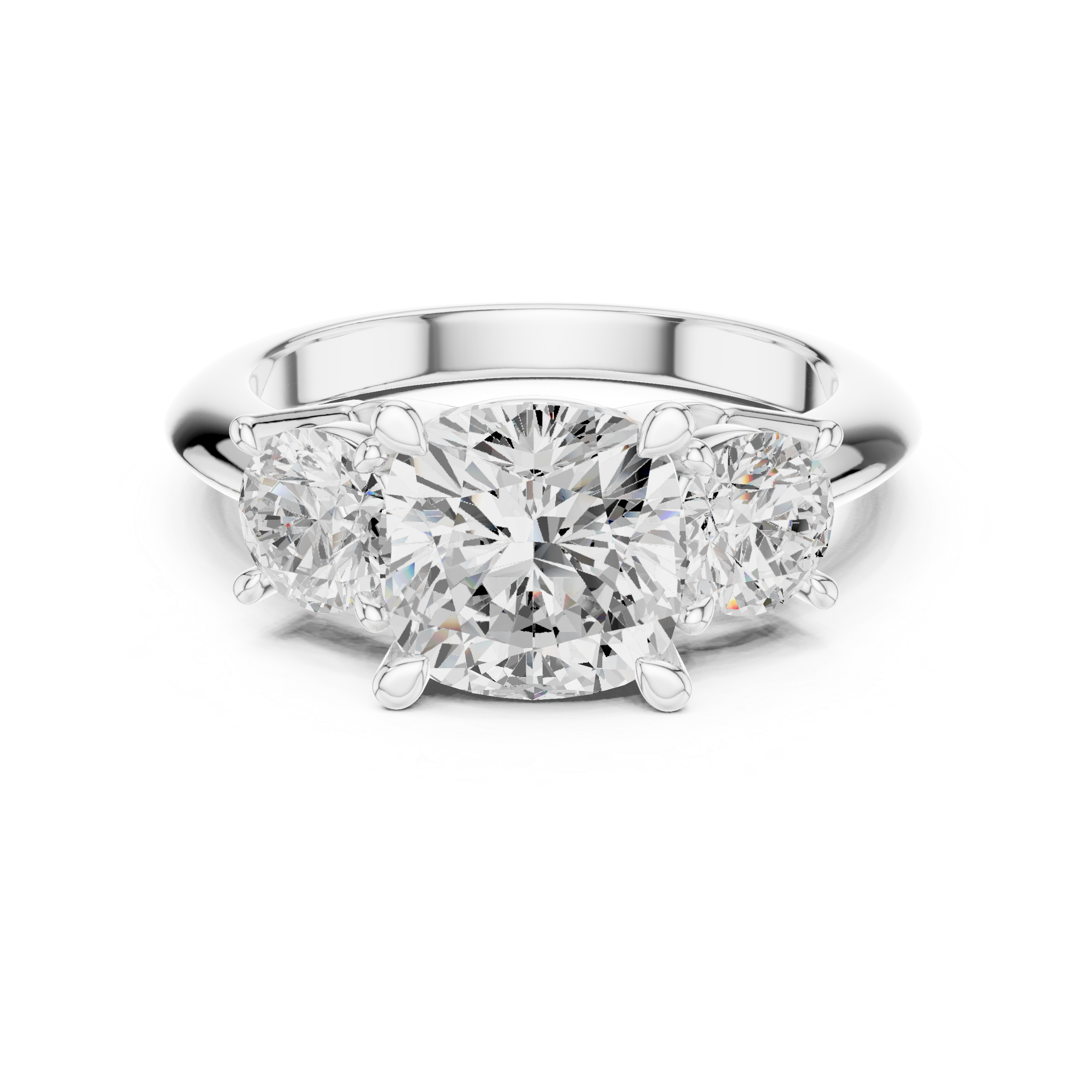 Cushion Cut Three Stone Diamond Engagement Ring
