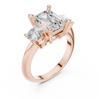Emerald Cut Three Stone Diamond Engagement Ring with Round Side Stones