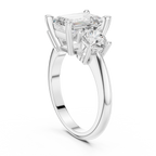 Emerald Cut Three Stone Diamond Engagement Ring with Round Side Stones